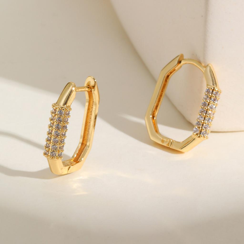 Geometric Metal Delicacy Zircon Inlay Women Hoop Earrings for Wedding Party Jewelry Birthday Girlfriend Mother's Day Gift NEW