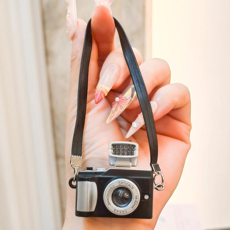 Mini Smiling Doll Camera Pendant with Luminous Ribbon and Plush