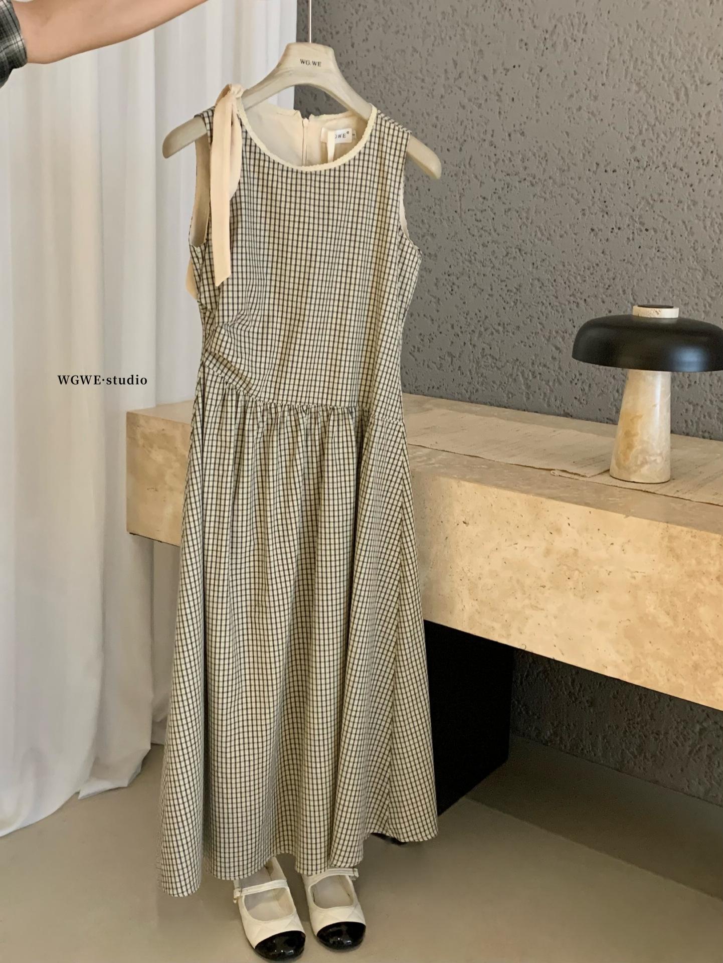 Lace Patchwork Plaid Ruffled Tank Dress - Spring/Summer Style Small