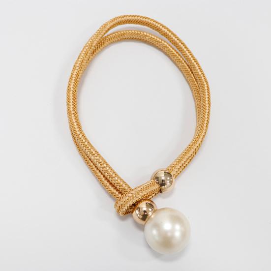 1Pc Faux Pearl Curtain Tieback, Woven Rope Adjustable Curtain Holder, Stylish Bead End Draperies Holder for Living Room Bedroom Bathroom Dormitory