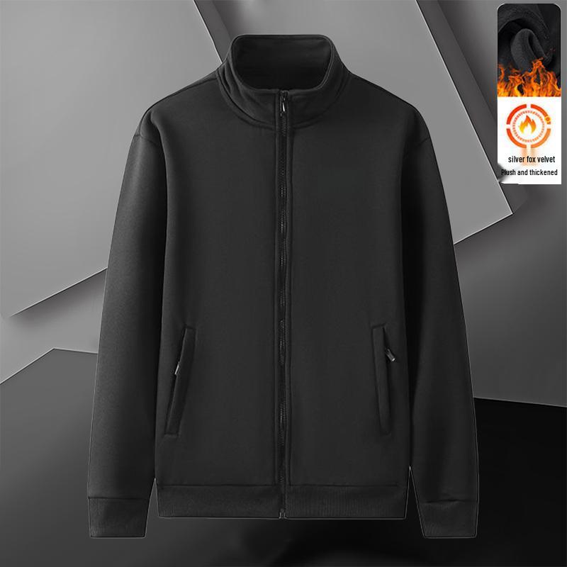 

Men s American Style Fleece Hoodie Jacket - Casual Autumn/Winter Stand Collar Loose Fit Streetwear XL (suggested 115-130 jin)