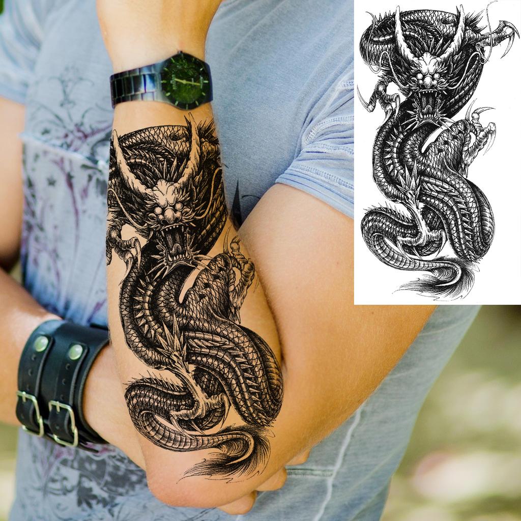1 Sheet Lion Wolf Skeleton Nun Tiger Black Temporary Tattoos For Men Adult Leg Arm Compass Flower Fake Tattoo Sticker Waterproof