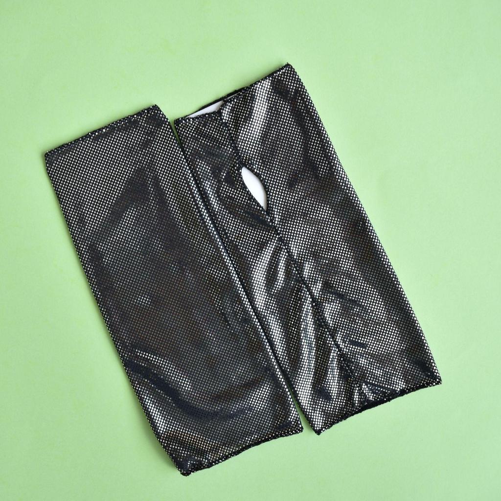 Fingerless Black Patent Leather Short Gloves for Halloween, Punk, and Hip Hop Styles – Ideal for Stage Performances.