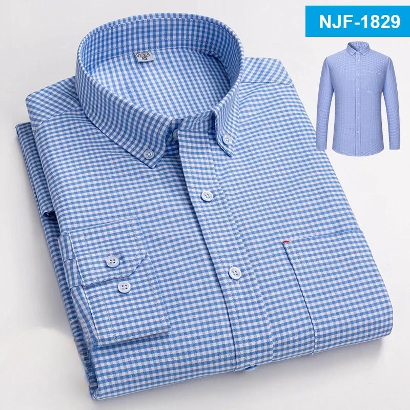 100% Cotton Oxford Long-sleeve Shirts for Men Slim Fit Formal Plain Shirt Soft Casual Plaid Designer White Striped Black Clothes