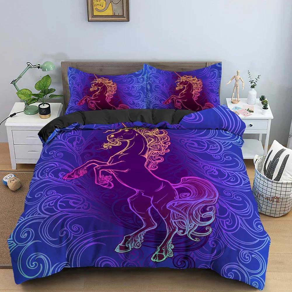 Cartoon Animal Unicorn Comfortable Duvet Quilt Cover Pillowcase Bedding Set Children Bedroom Decoration Home Textile