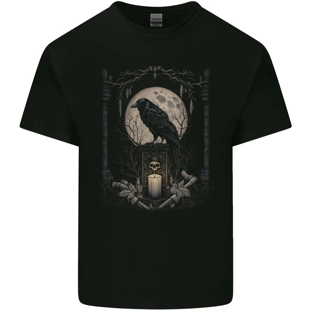Moon & Crow Gothic Goth Vikings Skull Raven Kids T-Shirt Childrens