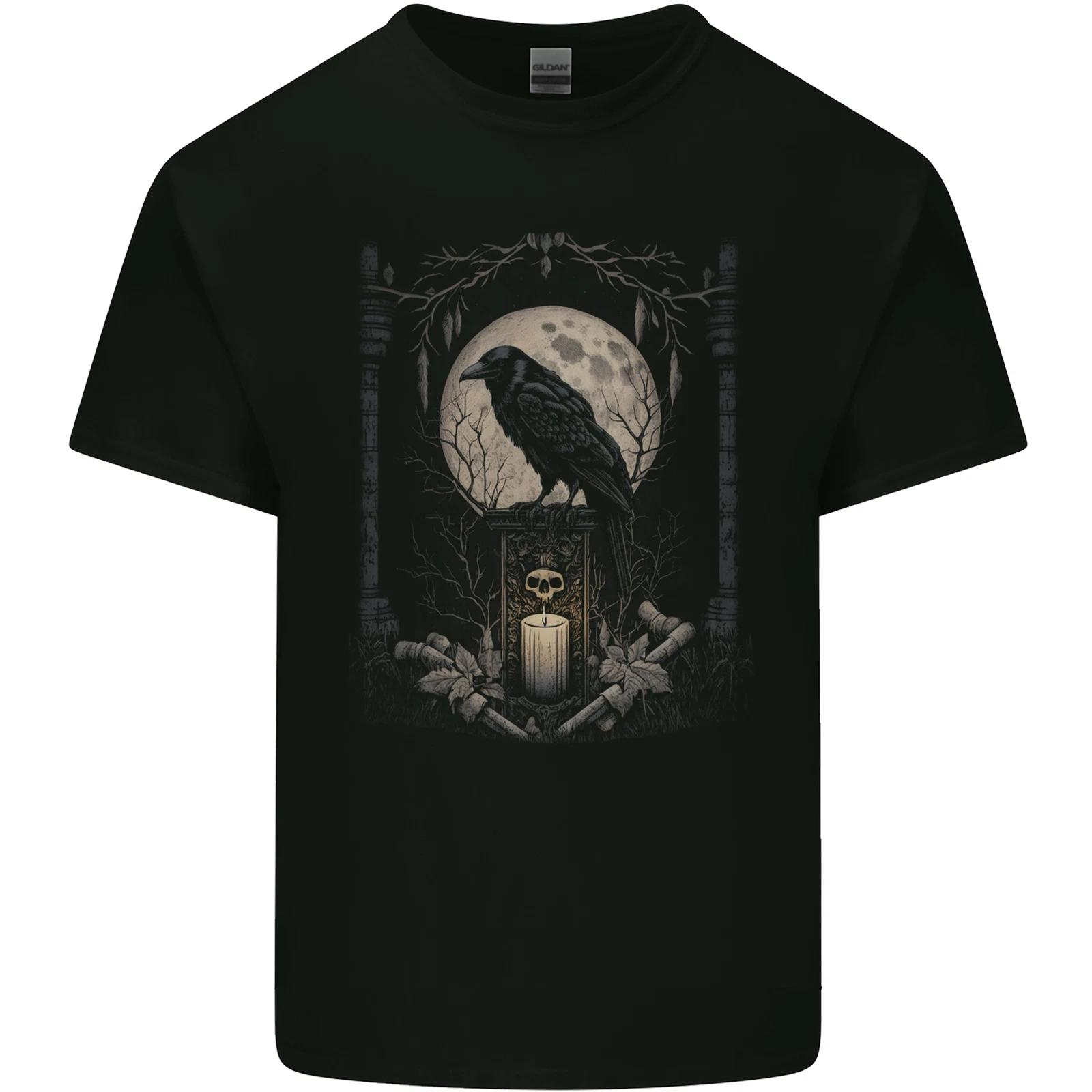 Moon & Crow Gothic Goth Vikings Skull Raven Kids T-Shirt Childrens L