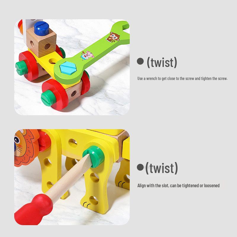 Children's Wooden Toolbox Puzzle: Screw Nut Disassembly Building Blocks with Portable Storage Box