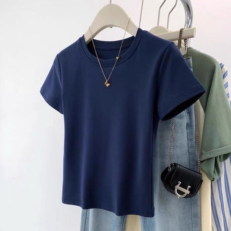 T-shirt da Donna Grigia in Cotone di Alta Qualità, Vestibilità Slim, Manica Corta, Girocollo, Estate 2026