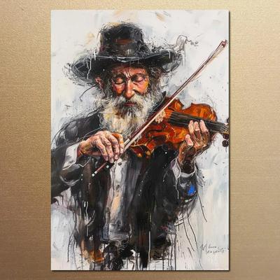Hasidic Canvas Printing Judaic Large Wall Art Jewish Man Playing Music HD Poster Printed Picture Modern Living Room Home Decor