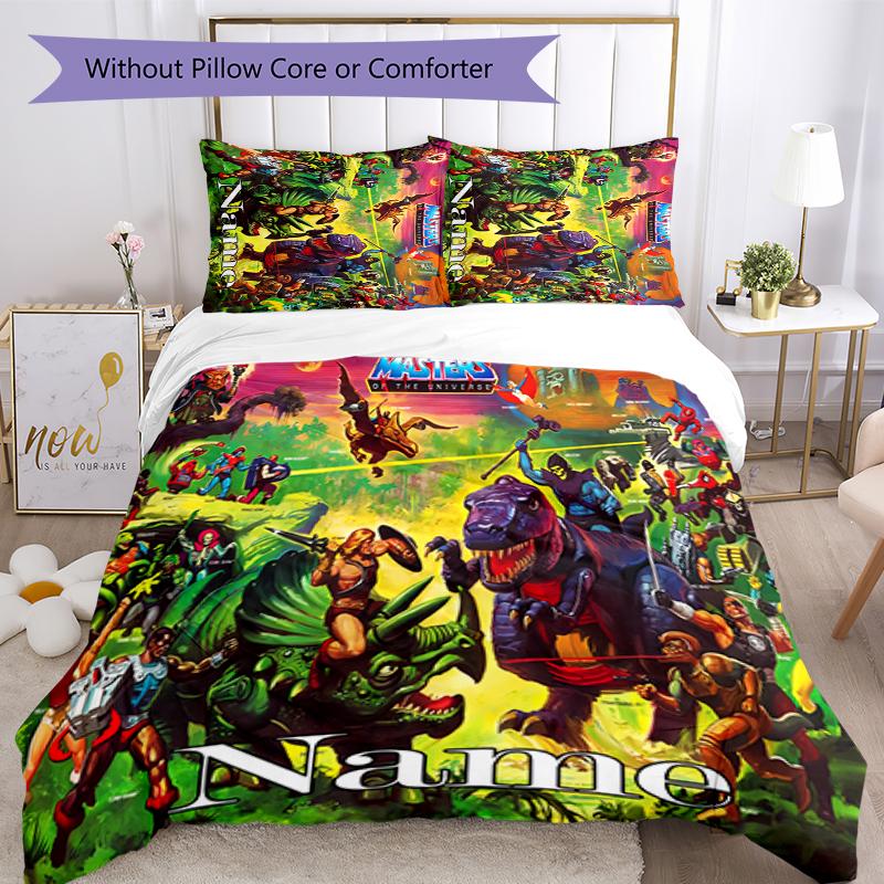 3pcs Custom Name Cartoon He-Man and the Masters of the Universe Bedding Set Duvet Cover Closure Includes 1 Duvet Cover & 2 Pillowcases for All Seasons