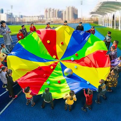 2M/6M Diameter Children's Outdoor Team Game Prop Rainbow Parachute Toy Jumping Bag Bouncing Floor Mat School Multiplayer Game