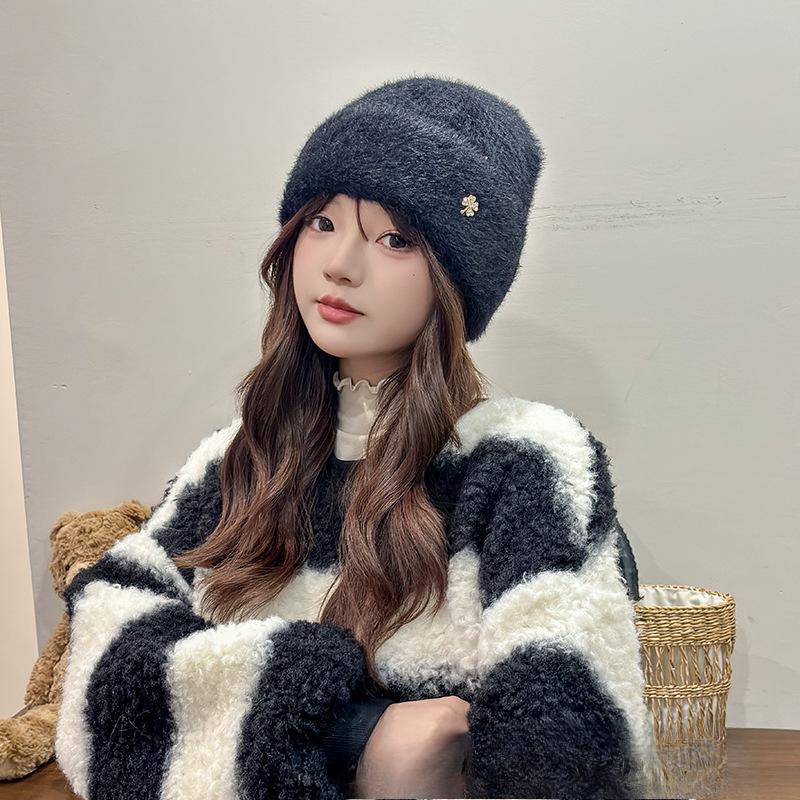 

Autumn and Winter Hats for Women Plush New Korean Knitted Hats Versatile Warm Ear Protection Thickened Fashionable Wool Hats one size