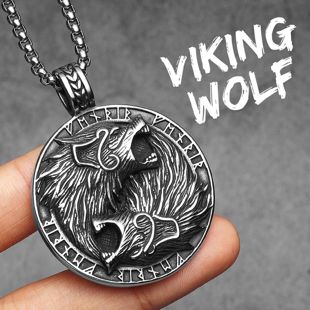 Viking Wolf Runes Ferocious Men Necklaces Stainless Steel Pendant Chain Women Punk Fashion Jewelry Accessories Gifts