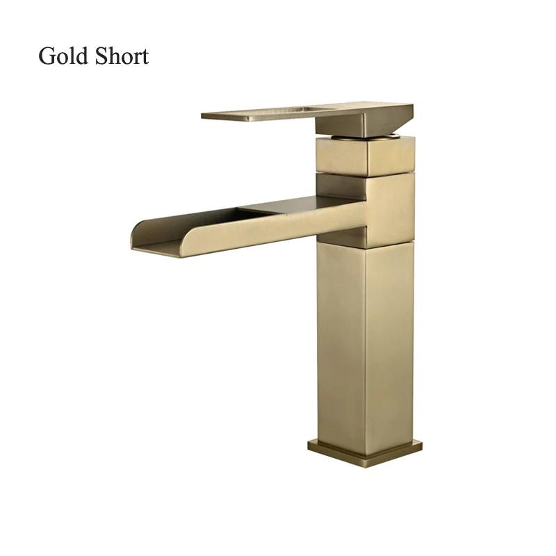 Black Gold Faucet Stainless Steel Waterfall Faucet Mixed Faucet Countertop Hot Cold Mixed Water Taps Bathroom Faucet Single Hole