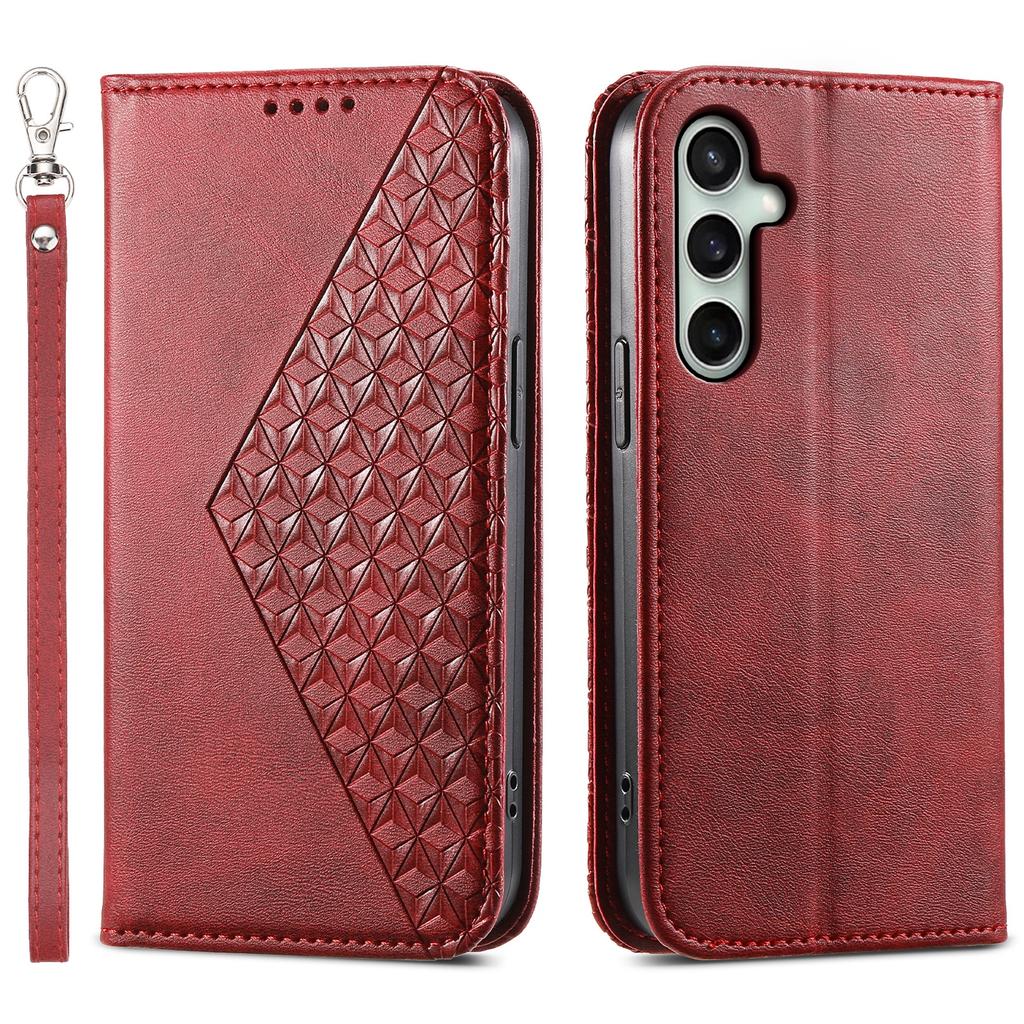 Etui portfelowe dla Samsunga Galaxy S24 FE, tekstura cielęca, skóra PU, pokrowiec na telefon ze smyczą