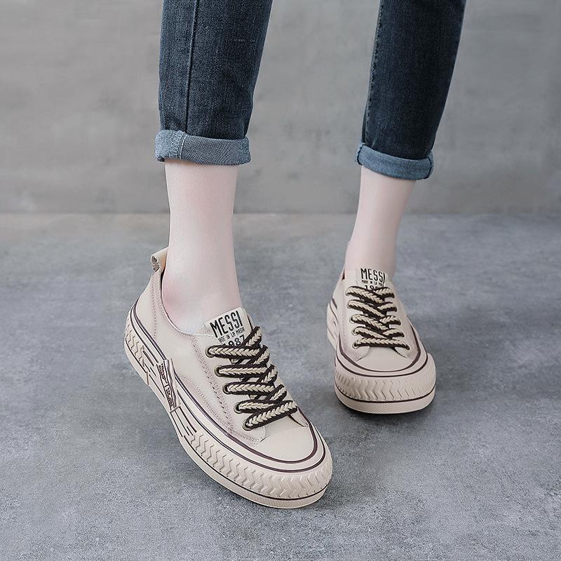 Весенние и осенние кожаные женские туфли на шнуровке сшитые вручную на плоской подошве лаконичные для отдыха на толстой подошве удобные женские повседневные для занятий бордом 40 белый 5980₽