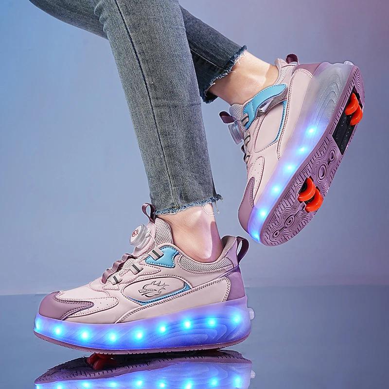 Flashing Roller Sneaker Outdoor Indoor Skating Shoes Detachable Kids Skates Breathable Boys and girls fashion Flying Shoes