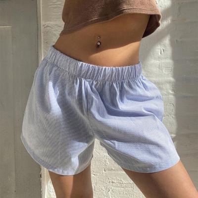 Damskie letnie, w paski, z wysokim stanem i elastyczną talią, retro, powyżej kolan, codzienne, sportowe, domowe, krótkie spodnie