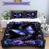 Purple Butterfly Roses Print 3Pcs Bedding Setduvet Cover With 2 Bedropillowcase Home Birthday Gift