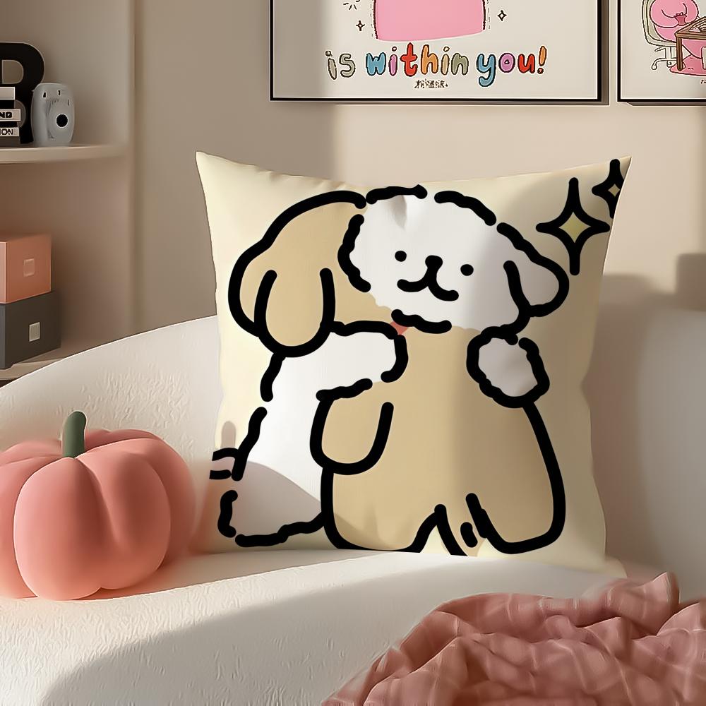 Cute Tiny Korean Character MMaltese Cushion Cover Pillowcase Short Plush Invisible Zipper Room Sofa Cushion Cover