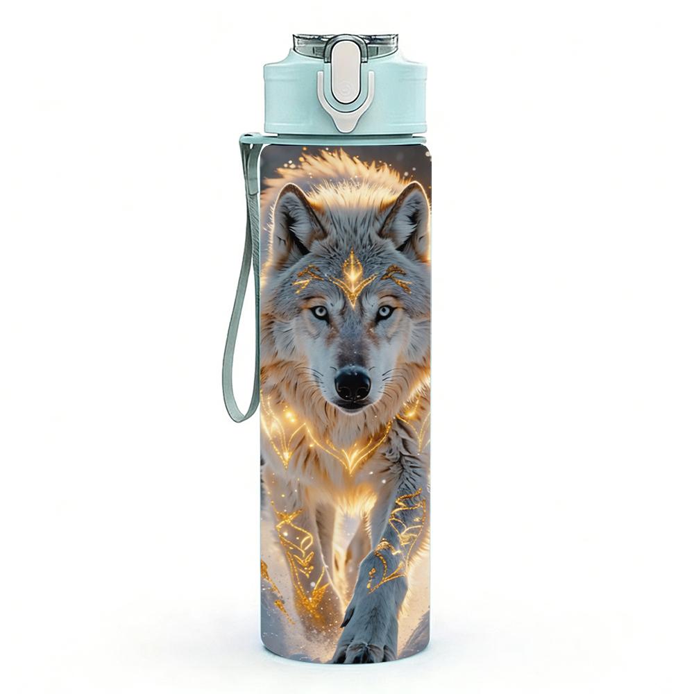1 Pezzo Busto Testa di Lupo Dorato Luminoso 750ml Bottiglia d'Acqua in Plastica Colorata Tappo Flip a Cannuccia Anti-perdita Per Sport Ufficio Uso Domestico