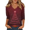 Women's Casual Fashionable Sexy Comfortable V-Neck Christmas Three-Quarter Sleeve Top
