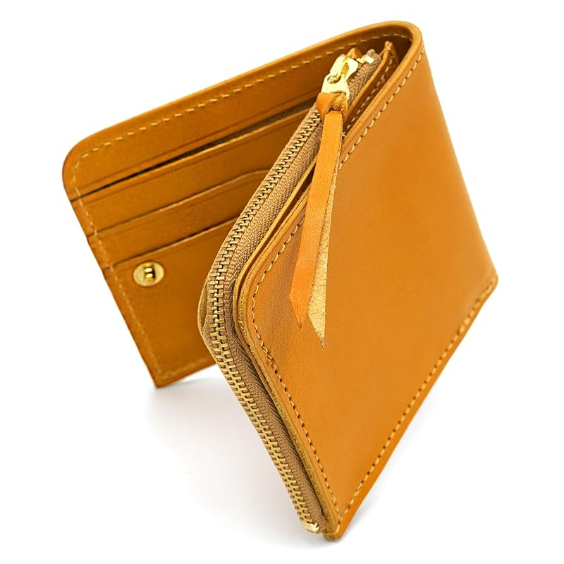 

No-brand product [SKGCREATION] Japanese Tochigi leather men s women s thin bifold wallet L-shaped zipper coin purse gift box included, camel, SKG1034