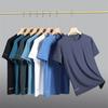 Men's Spring and Summer Plus Size Solid Colour Round Neck Loose Round Neck Half Sleeved Tops Quick Dry Ice Silk Sports T Shirt