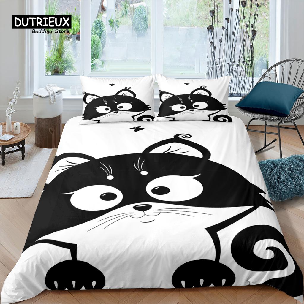 Home Living Luxury Cartoon Cat Bedding Set Hearts Duvet Cover Pillowcase Queen and King EU/US/AU/UK Size Comforter Bedding