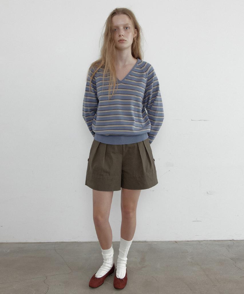 TOAVE Color Chip Stripe V-Neck Knit (Dusty Blue)