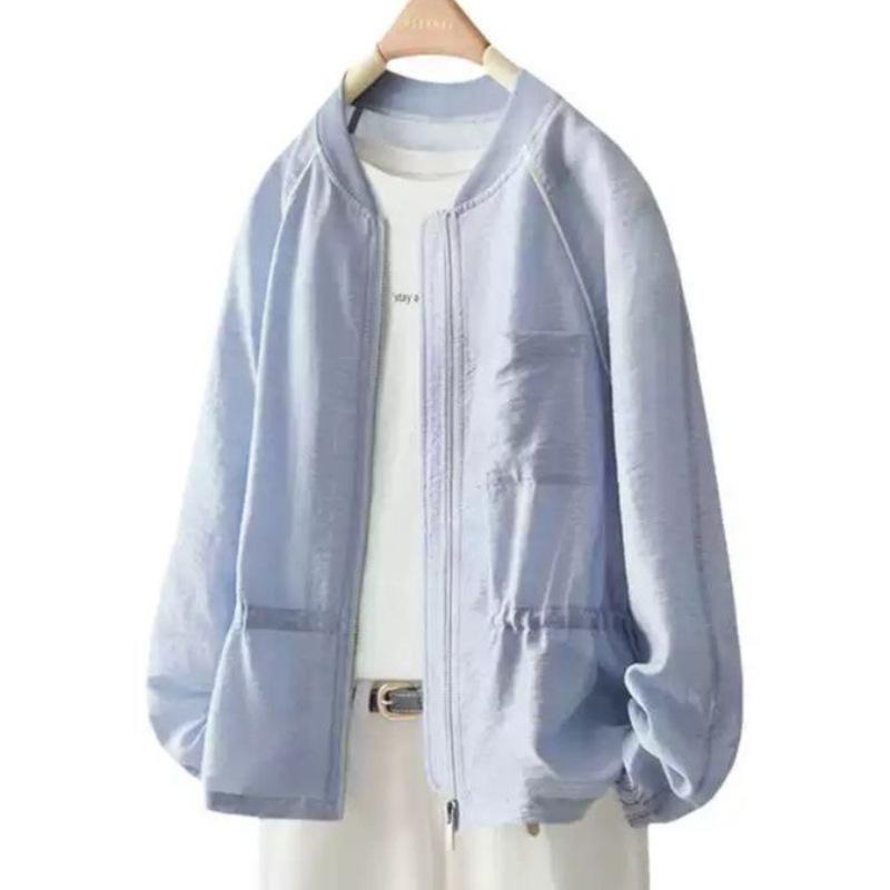 

Женская легкая дышащая куртка, куртка-бомбер, на молнии, повседневная куртка-топ, синяя спортивная короткая куртка XS