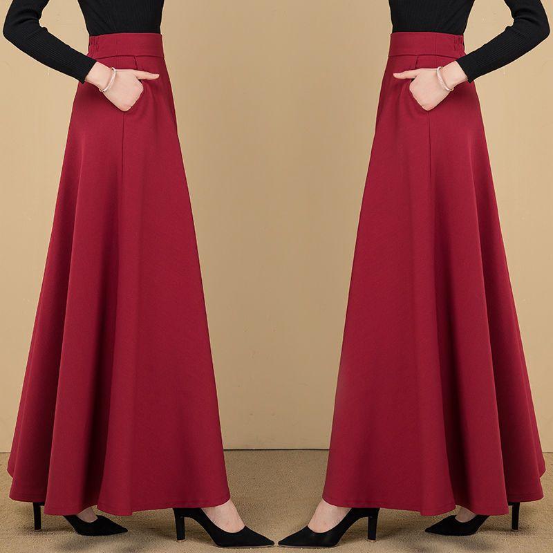 

Black Golden Velvet Skirt Women s Long Skirt High Waist Slim A-line Large Swing Skirt Female A-Line Skirts 4XL 2XL червоний