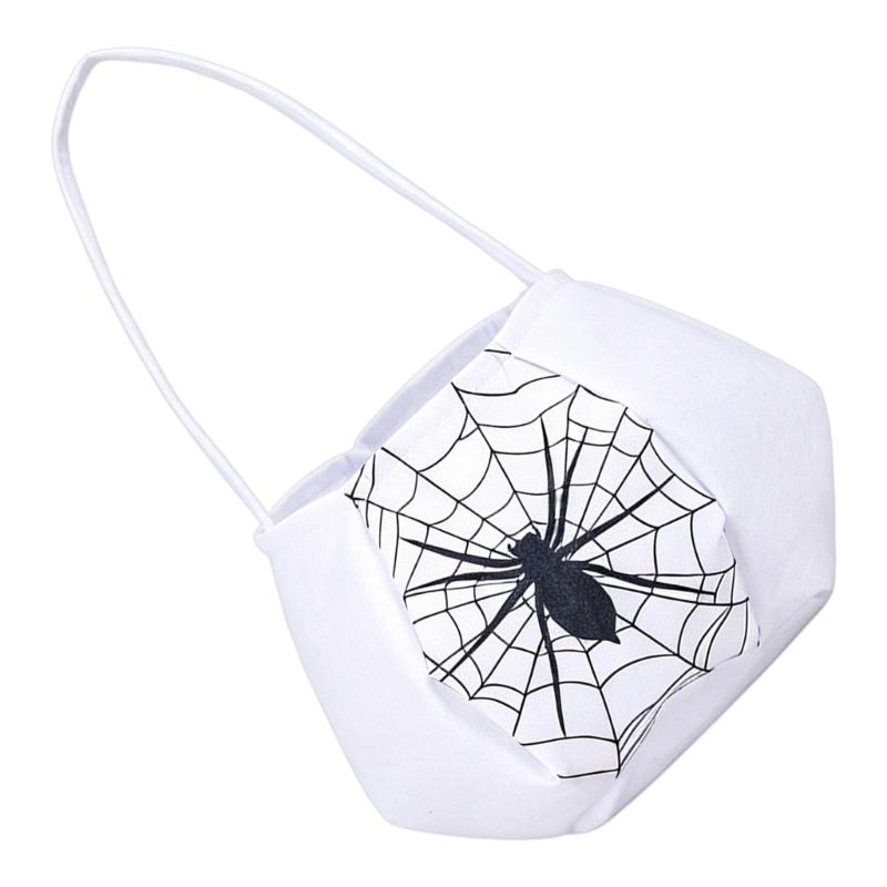 Classroom Halloween Bag White Fabric Candy Gift Bag with Carry Handle 22 x 13 cm for Holiday Treat Use at School