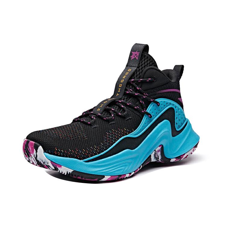 Anta Thompson Collection Cushioning Slip Resistant Abrasion Resistant Mid Top Basketball Shoes Men's Black Blue Purple 11931601-2