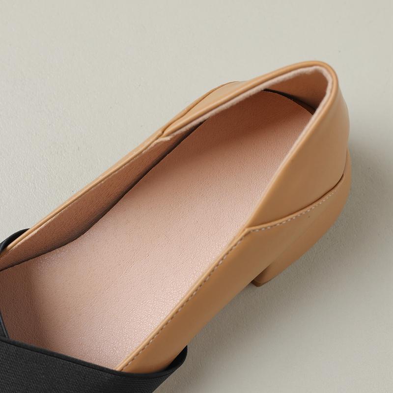 Fashion Women's New Spring and Autumn Square Head Cross Elastic Strap Comfortable Mid Heel Large Casual Single Shoe