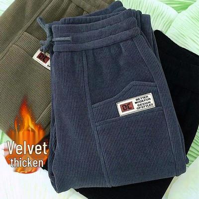 Pantalones de chándal gruesos de terciopelo de algodón europeo para mujer - Pantalones cálidos de corte holgado para otoño/invierno 2024