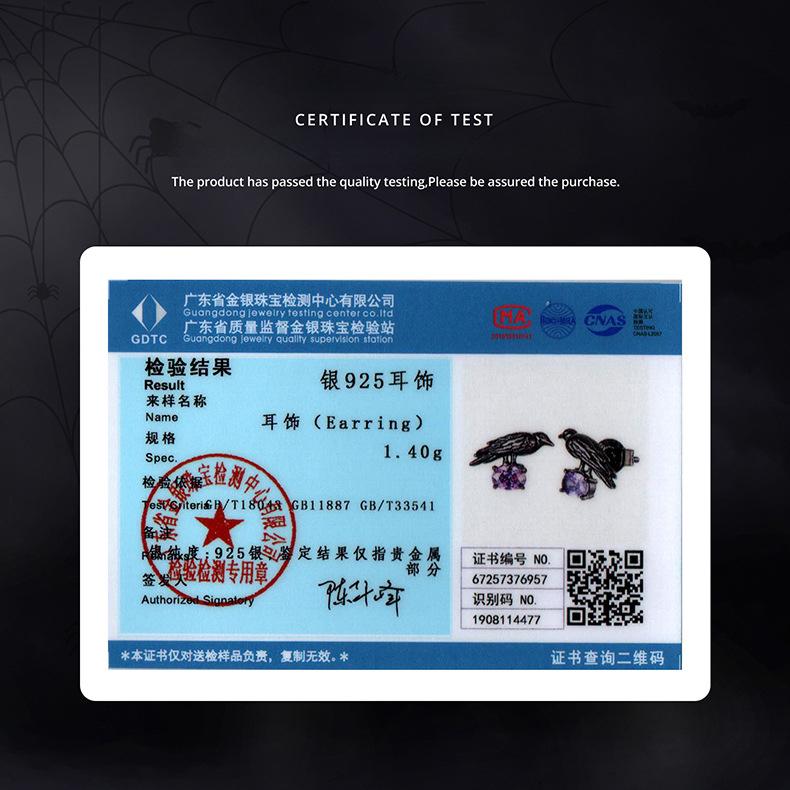 Halloween Dark Wind Crow Stud Earrings Cross-Border Popular S925 Sterling Silver Plated Black Gold Stud Earrings