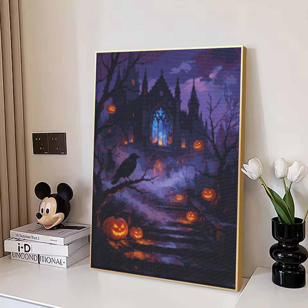 DIY 5D Diamond Painting Kit Spooky Halloween Castle Raven Jacko'lanterns Full Drill Rhinestone Canvas Relaxing Craft for Home Wall Decor