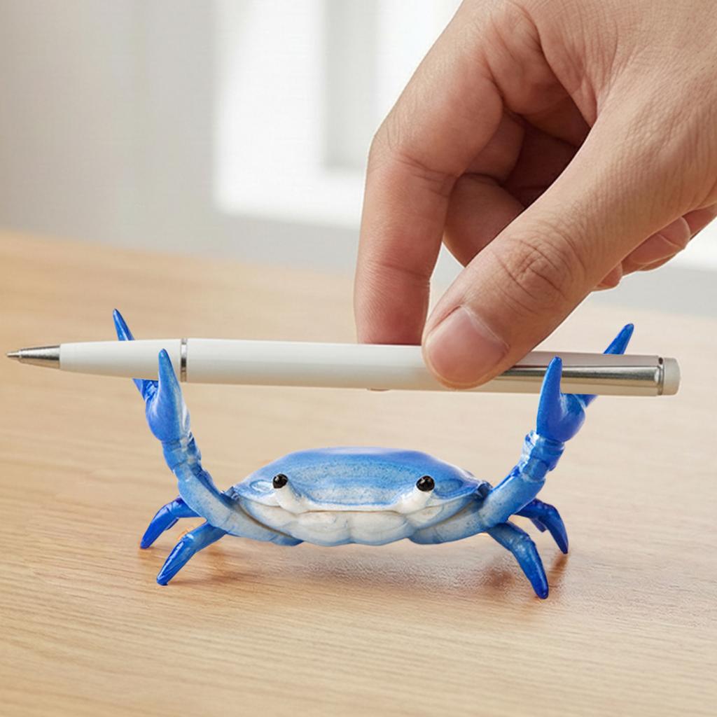 Cute Crab-Shaped Pen Holder Decorative Sculpture Sturdy Desktop Accessories Novelty Stand for Office Home Study Desk Tabletop