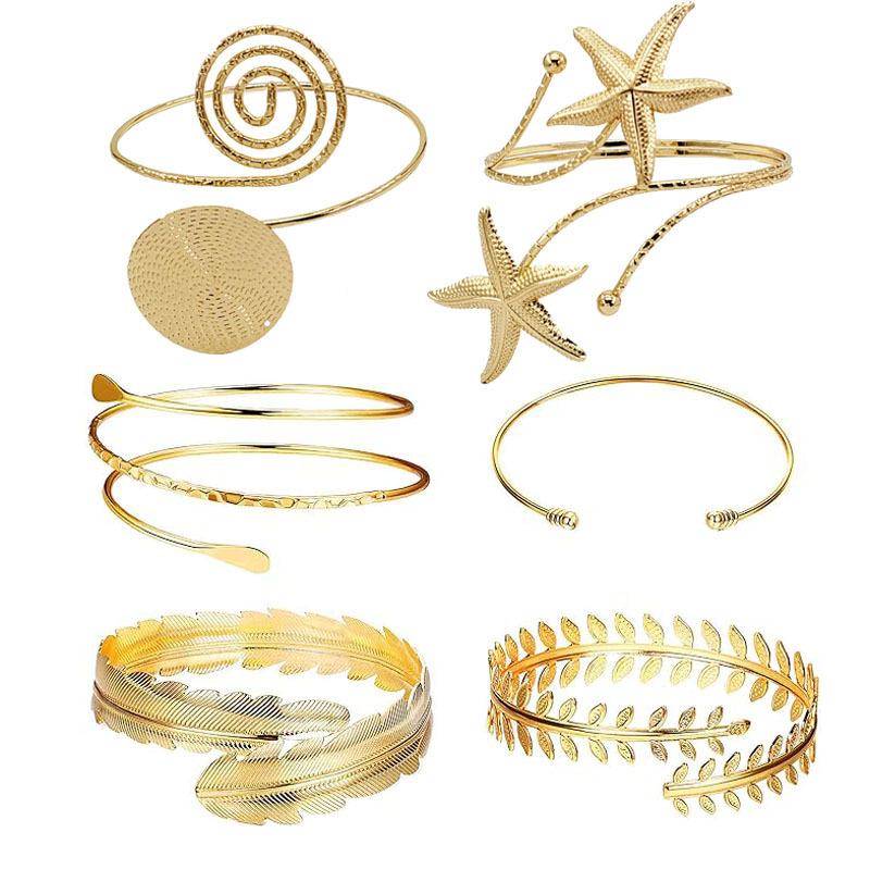 6pcs/Set Minimalist Metal Arm Cuff Bracelet, Adjustable Armlet, Suitable for Daily Wear, Street Style and Vacation