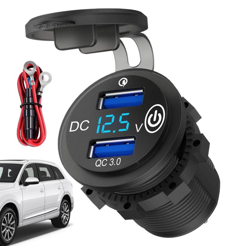 Car Charger With Voltage Display Double Port USB Socket For Car Double Port Super Fast Car Charger With Voltage Display Adapter