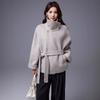 Yak Velvet 2026 New Stand-up Collar Temperament Loose Coat Double-sided Large Lapel Collar Lace-up Jacket High Collar Medium and Long