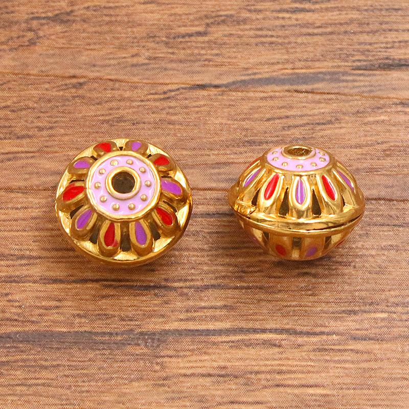 Stainless steel gold round enamel color isolation bead oil pendant