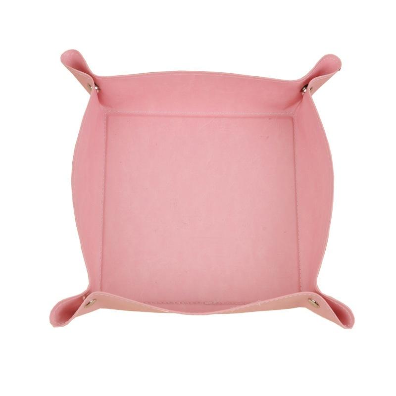 4PCS Creative Office Desk Storage Tray PU Folding Imitation Leather Tray Sundries Key Snack Decorati