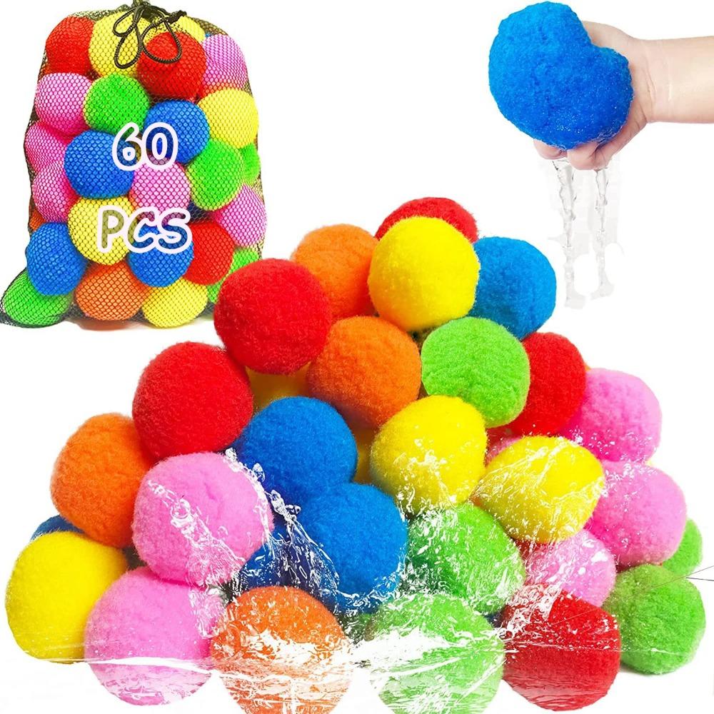 12/30/60 Pezzi Palloncini ad Acqua Riutilizzabili in Cotone per Bambini Giochi all'Aperto Estate Piscina Palline d'Acqua in Cotone Giocattolo Gioco d'Acqua Palla Spruzzona