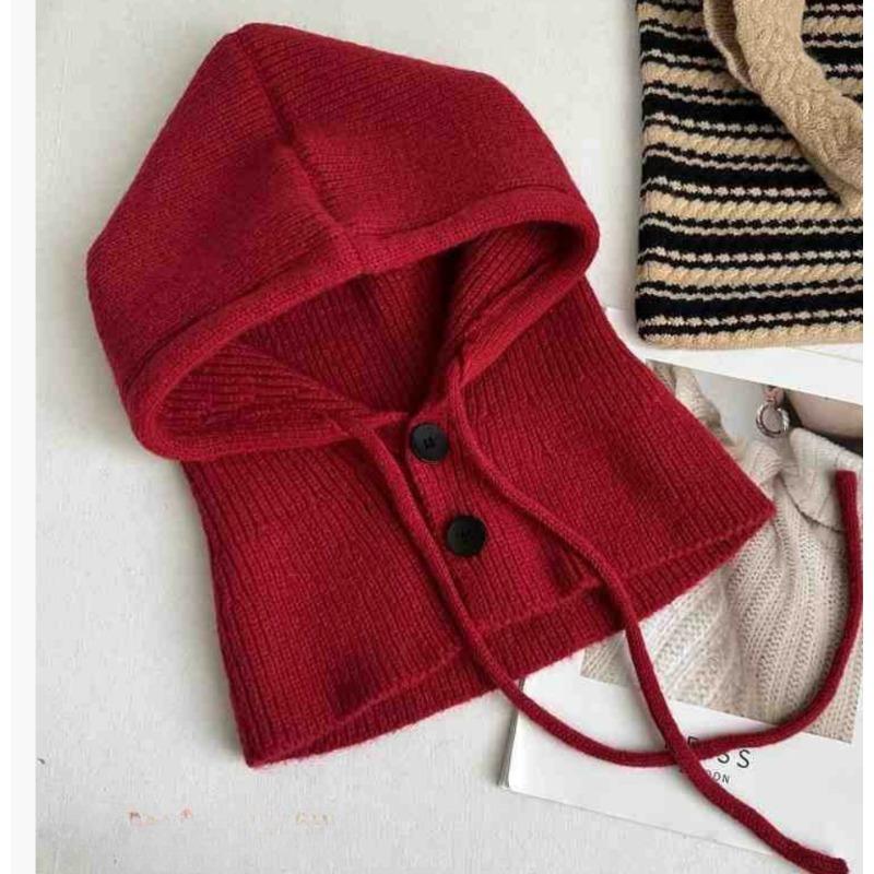 Winter Warm Hooded Scarf Hat Knit Balaclava for Women Men Winter Neck Gaiters Beanie Skull Cap Drawstring Neck Warmer Fashion