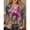 Fashion Women's Crew Neck Long Sleeve 3D Casual Color Printing Casual Long Sleeve Crew Neck T-Shirt