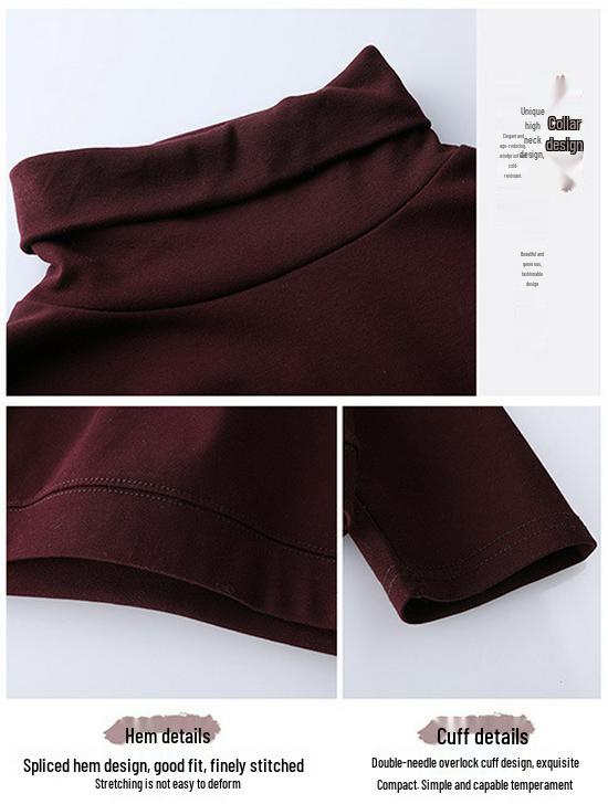 Women's High Neck Fleece-Lined Loose Long Sleeve T-shirt - 2024 Trendy Autumn/Winter Korean Style