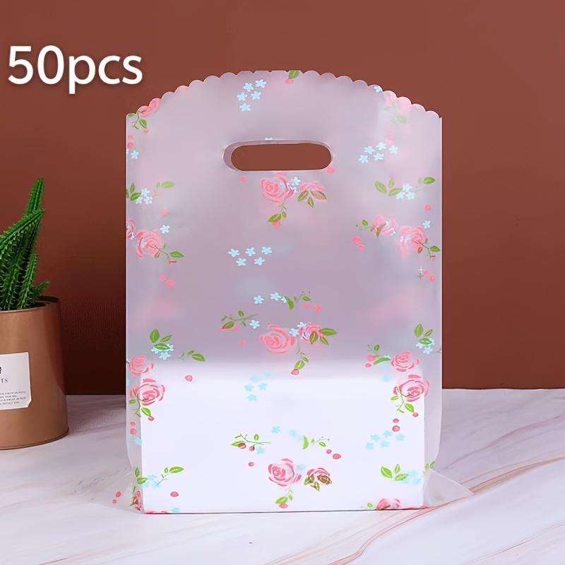 

Упаковка из 50 пластиковых пакетов с ручками и цветочным узором «Розовые розы» — многоразовые сумки для продуктов, бутиков, покупок, подарков и упаковки 20*26cm/7.87*10.23in